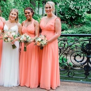 Azazie Floor Length Gown in Sunset Coral